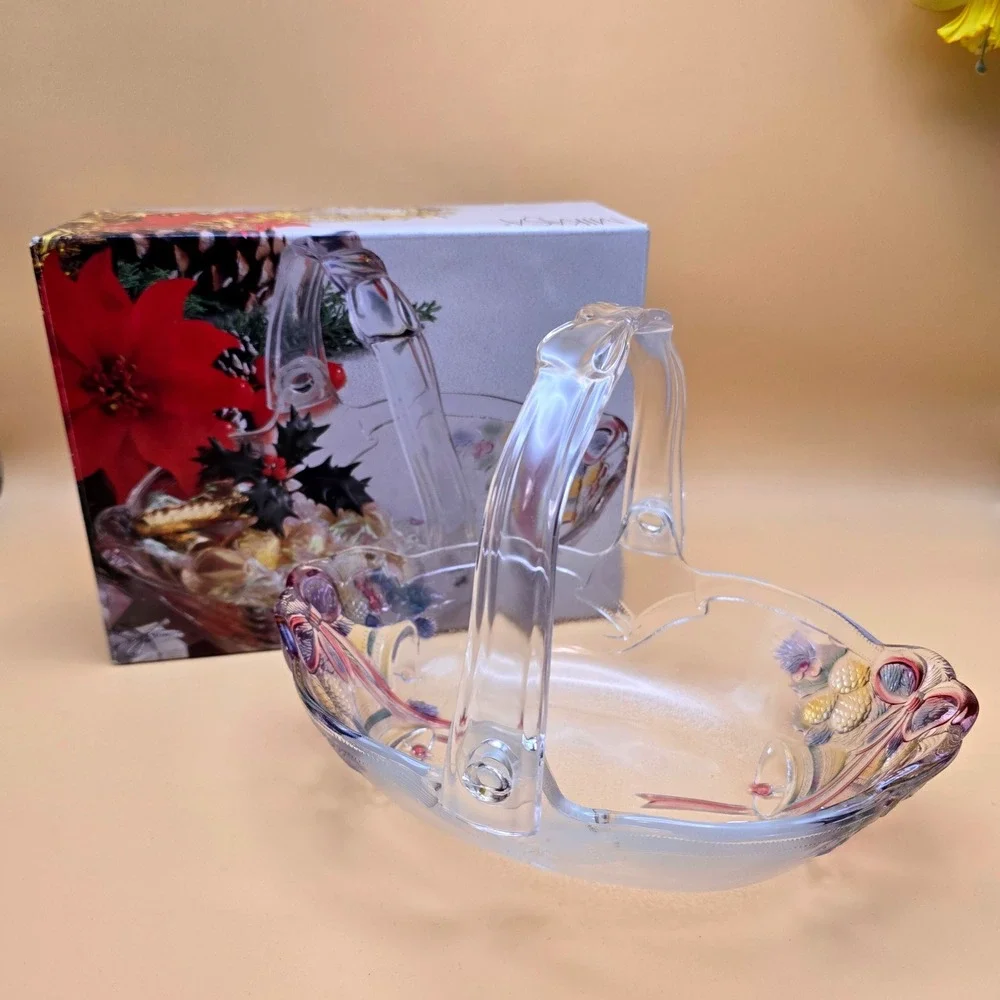 Mikasa Festive Bells Glass Basket‎ with Handle Christmas WY160/524 Japan Clear